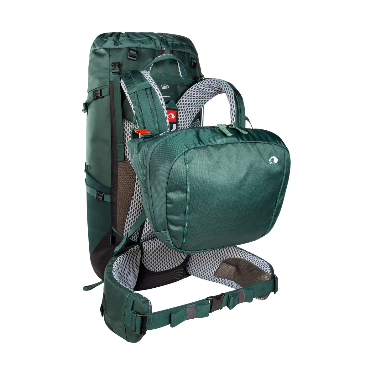 Removable lid from 70/10 litre Tatonka branded Yukon pack shown attached to shoulder straps with the SR buckles - Jasper